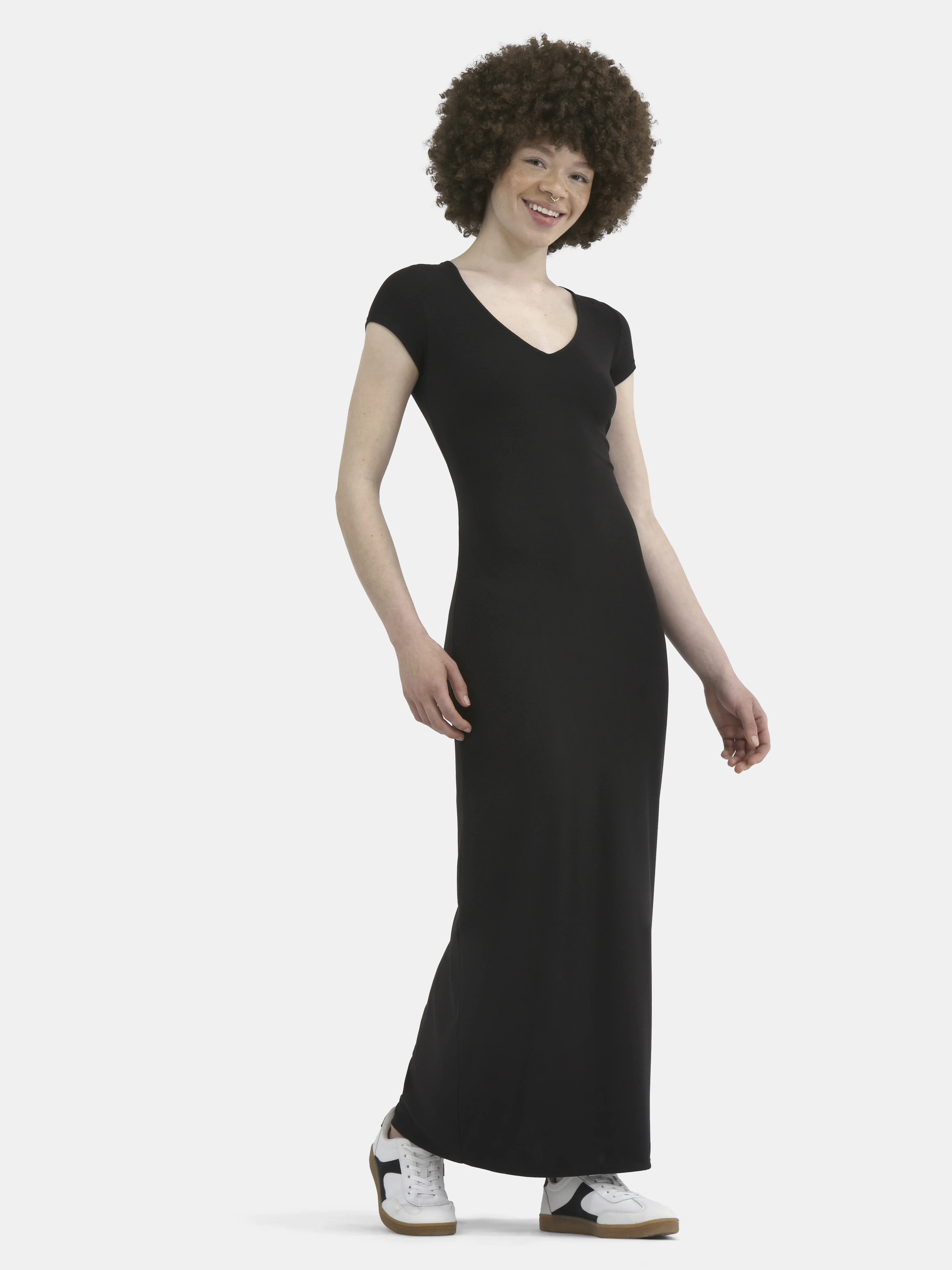 No Boundaries Bodycon Maxi Dress with Cap Sleeves, Women's | Walmart (US)