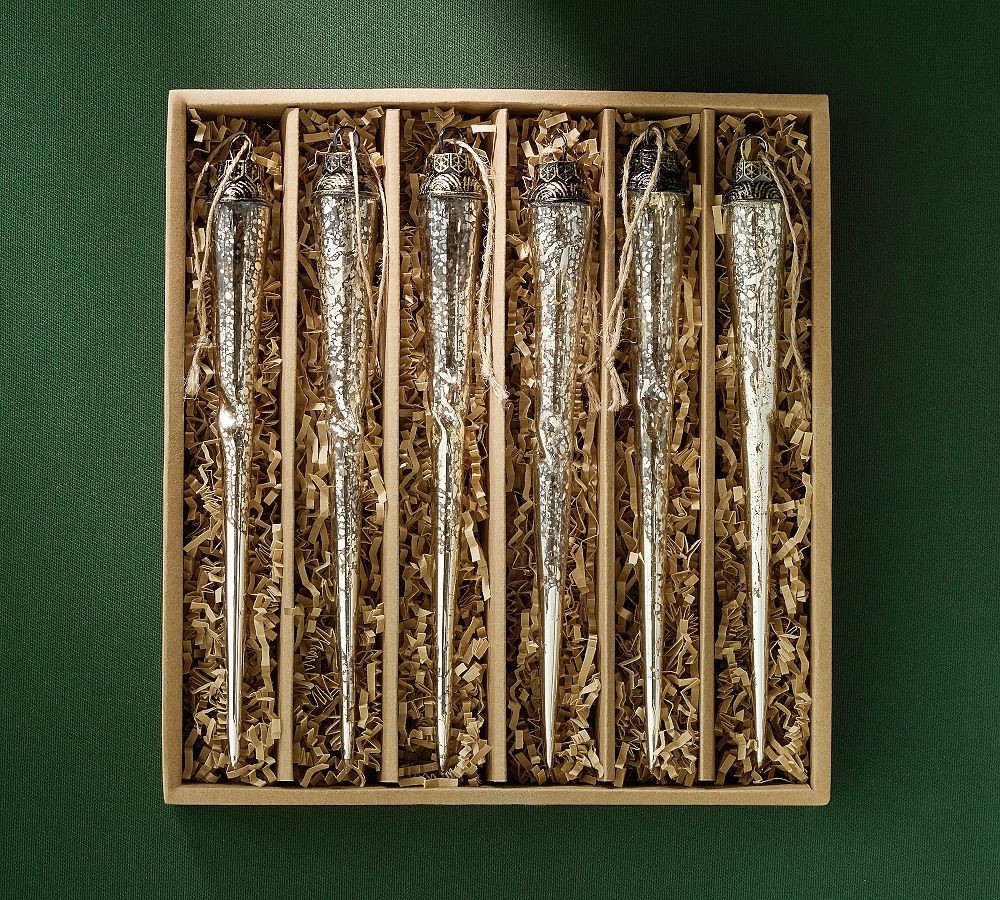 Mercury Glass Icicle Ornament - Set of 6 | Pottery Barn (US)