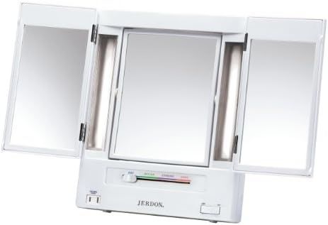 Jerdon Tri-Fold Two-Sided Makeup Mirror with Lights - Vanity Mirror with 5X Magnification & Multi... | Amazon (US)