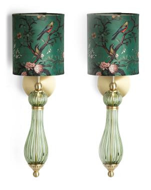 2Pk 8X7X22.5 Glass Teardrop Cordless Wall Sconces, Gold | TJ Maxx