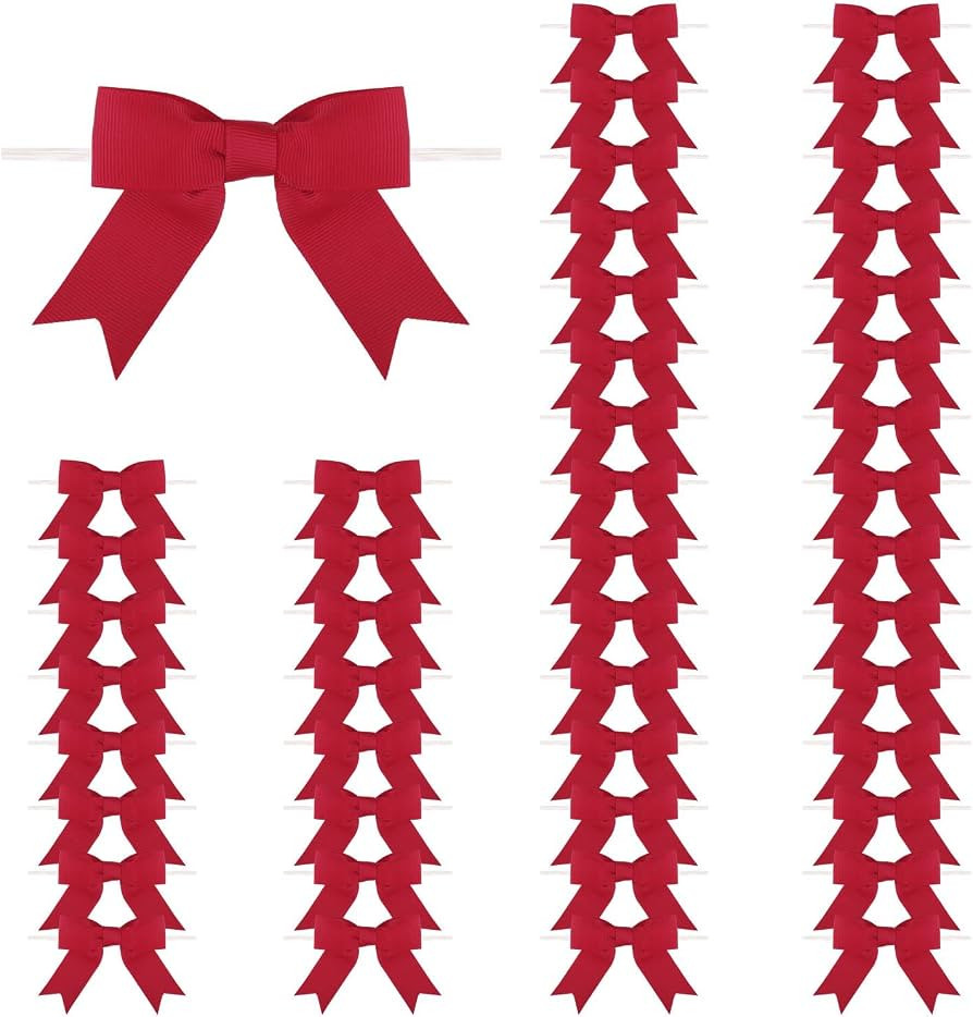 50 Pcs 3 Inches Wine Red Grosgrain Ribbon Twist Tie Bows Burgundy Pretied Bows Premade Craft Bows... | Amazon (US)