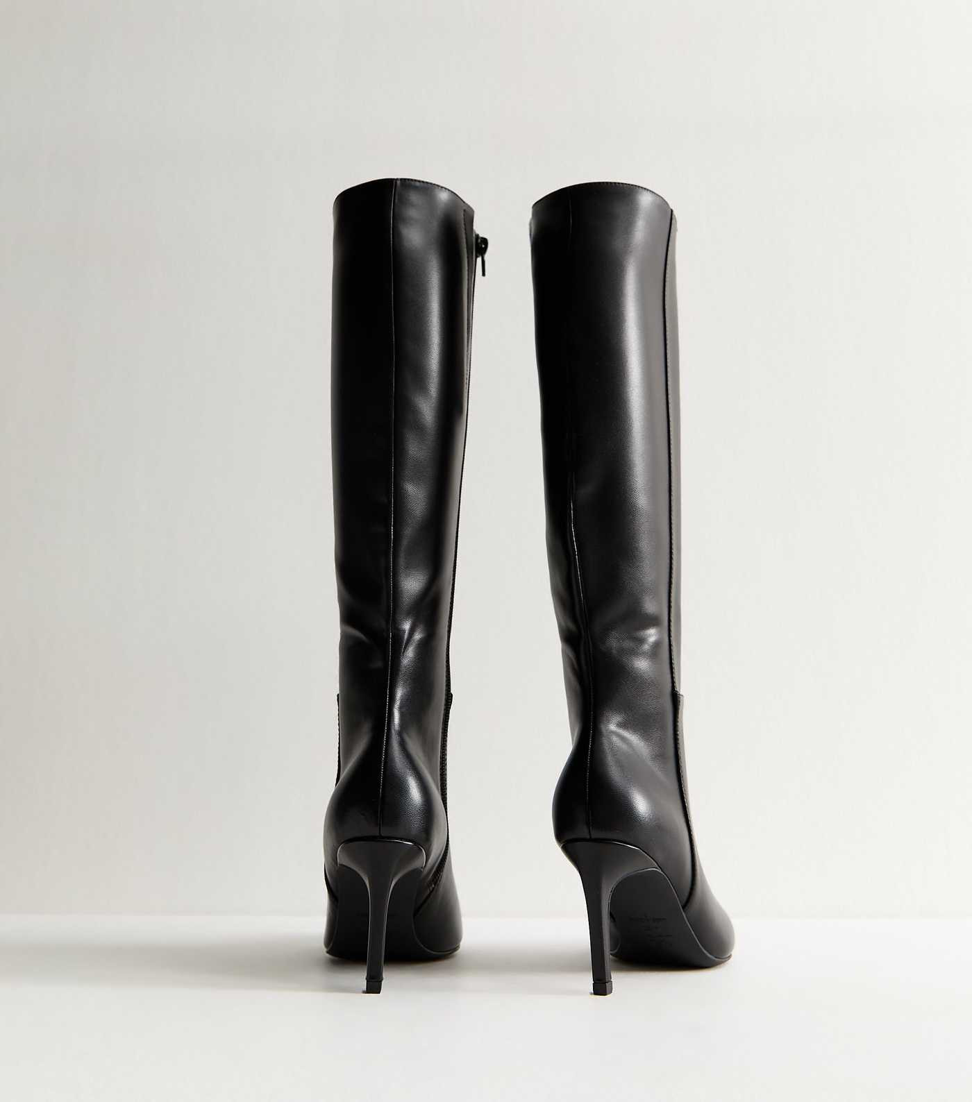 Black Faux Leather Zip Up Stiletto Knee High Boots | New Look | New Look (UK)