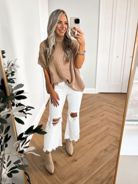 Amazon fall outfit idea! These white denim jeans are literally so good, i sized up one size to a 4 & they fit so comfortably & they have so much stretch. I recommend only sizing up if you’re in between sizes, they’re available in 8 colors!!!!! Top size small & available in MANY color options. Booties fit TTS

#LTKstyletip #LTKfindsunder100 #LTKfindsunder50