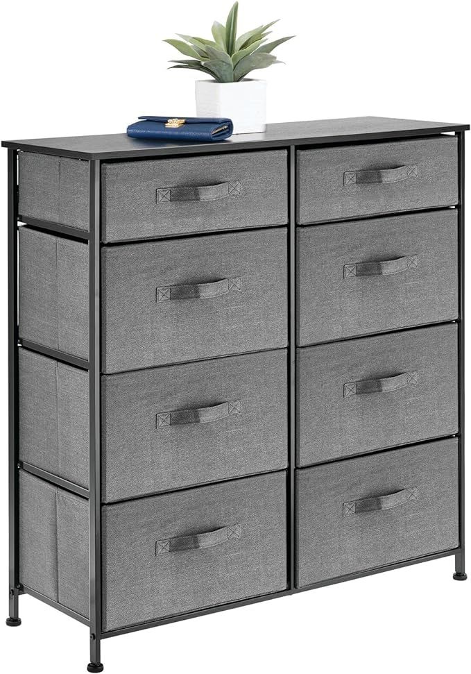 mDesign 35.3" High Steel Frame/Wood Top Storage Dresser Furniture Unit, 8 Removable Slim Fabric D... | Amazon (US)