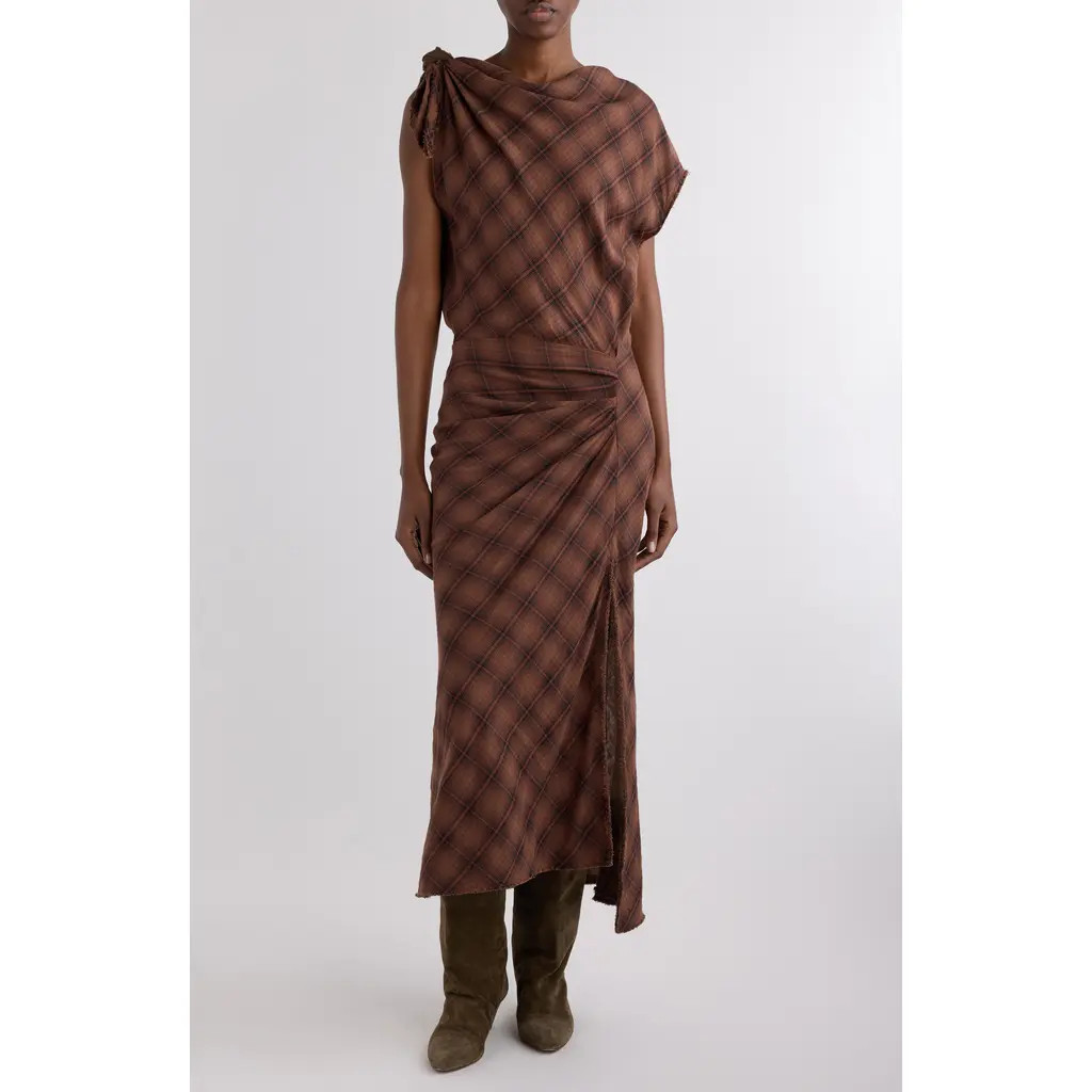 Isabel Marant Étoile Naerys Plaid Cotton Maxi Dress in Dark Bronze at Nordstrom, Size 12 Us | Nordstrom