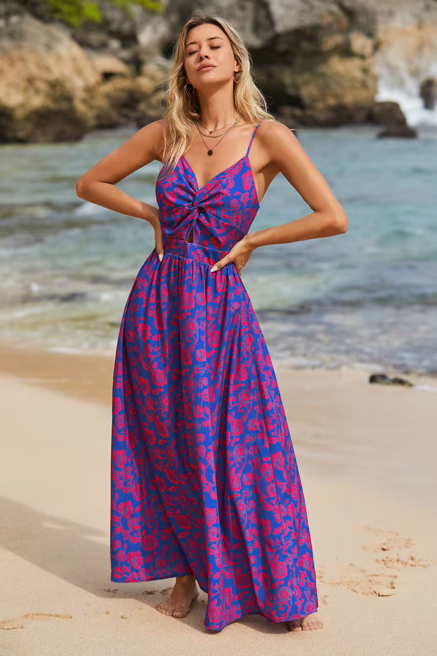 Floral Print Knotted V-Neck Maxi Dress | Cupshe US