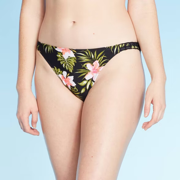 Women's Crochet Trim Hipster Bikini Bottom - Xhilaration™ Black Floral | Target
