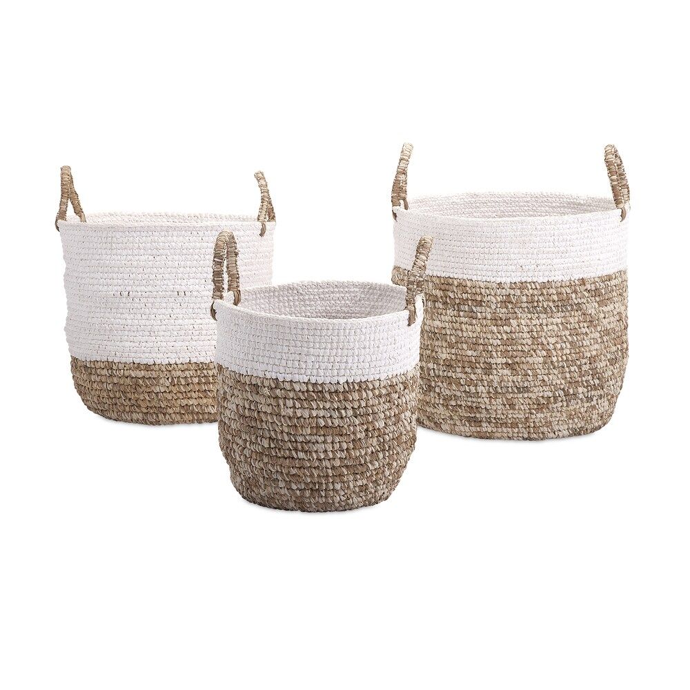 Shoelace and Raffia Woven Baskets - Brown (Set of 3) (As Is Item) (Shoelace and Raffia Woven Basket  | Bed Bath & Beyond