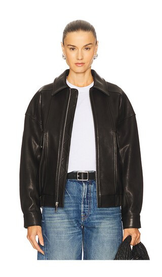 GRLFRND Wren Leather Bomber in Black. - size XS | Revolve Clothing (Global)