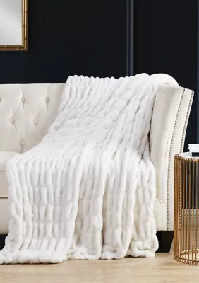 Badgley Mischka Ruched Faux Rabbit Fur Throw Blanket | Belk