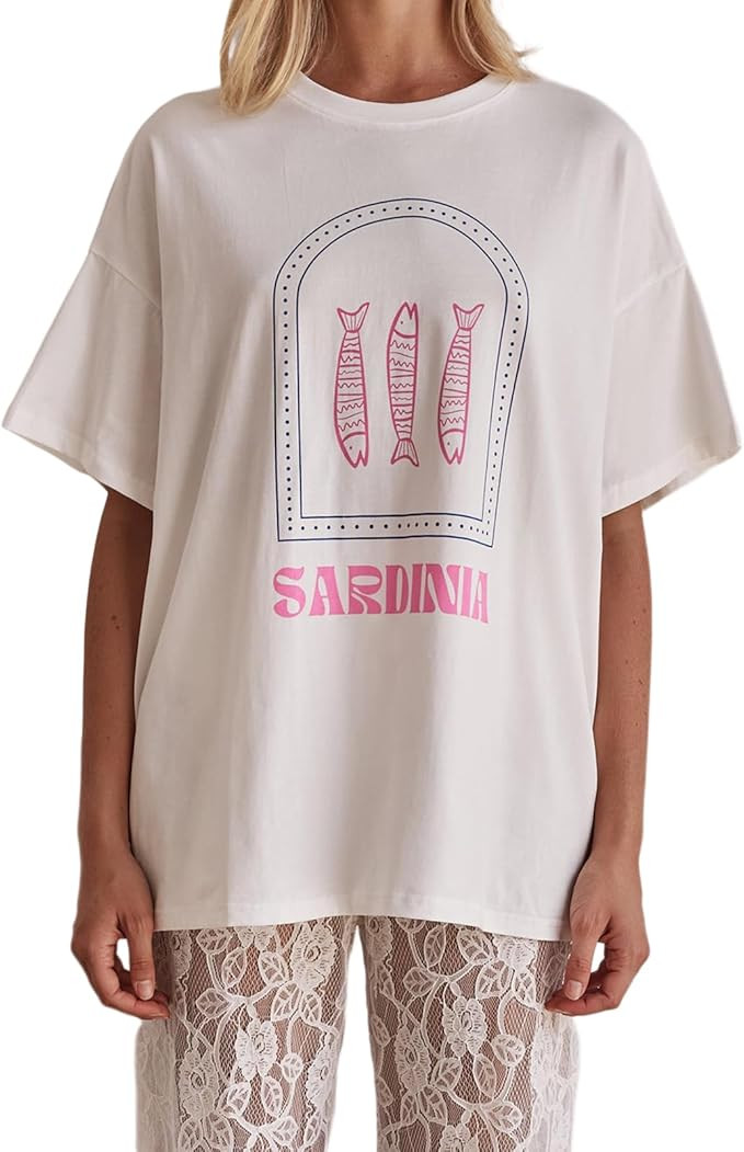 Y2k Women Lobster Graphic Oversized Tee Shirt Baggy Vintage Crayfish Sardine Print T Shirts for T... | Amazon (US)