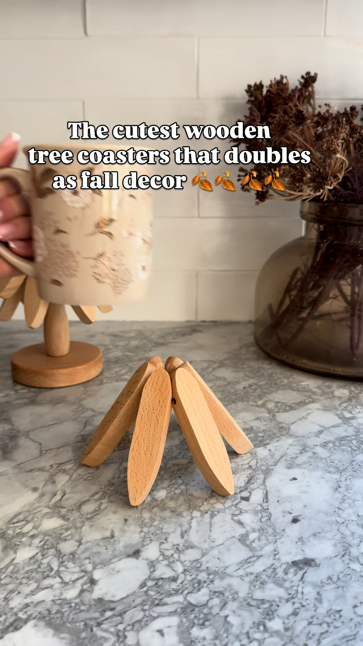 These wooden tree coasters are basically fall decor when you’re not using them. 🍂☕ They fan out into the cutest little tree, then tuck back together when you’re done. Such a fun Amazon find for a fall coffee station or kitchen counter. 

 #AmazonFinds #FallDecor #FallKitchen #CoffeeStation #KitchenFinds #CozyHome #LTKdayinmylife #LTKSeasonal #LTKHome