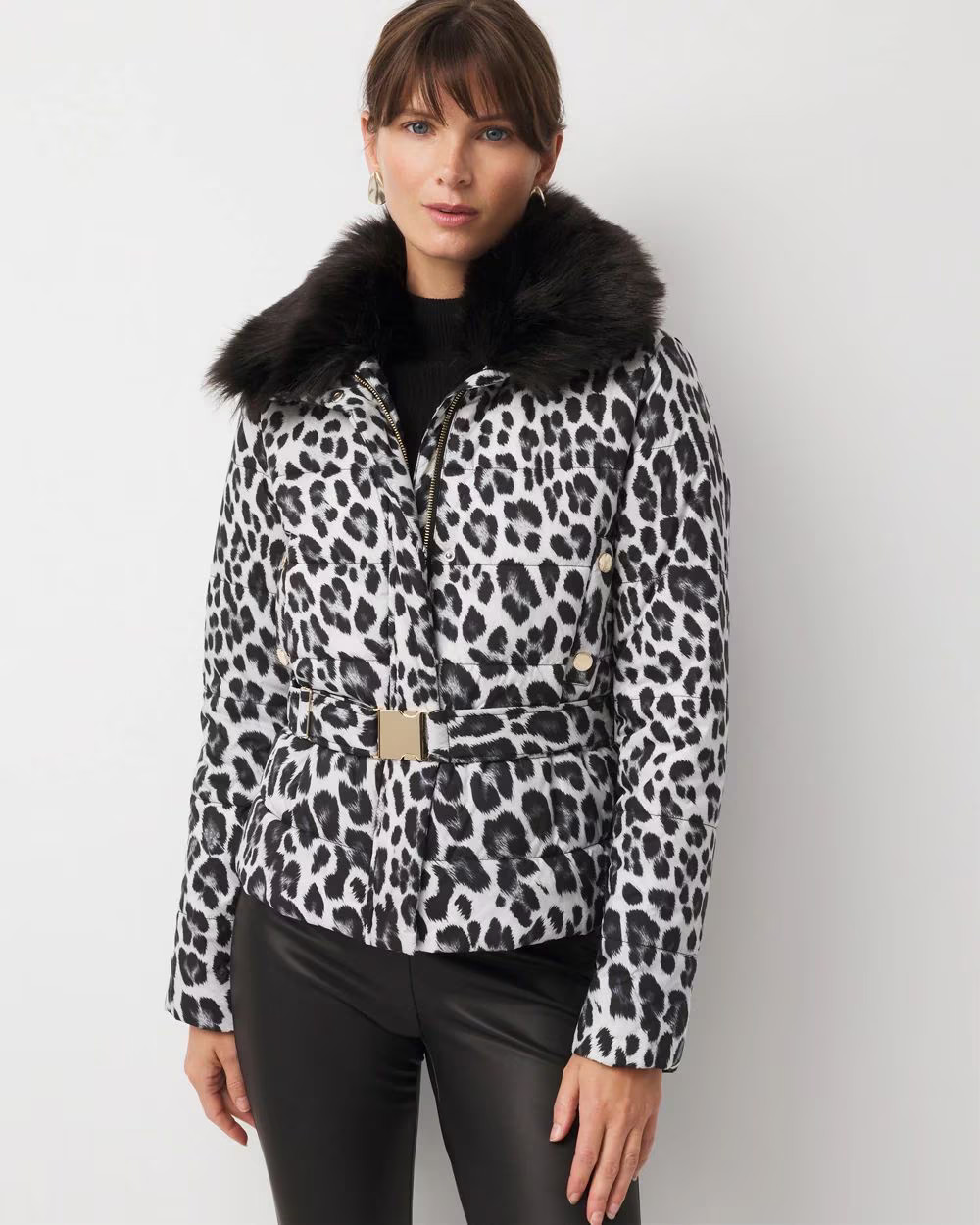 Faux Fur Collar Leopard Puffer Jacket | White House Black Market | White House Black Market