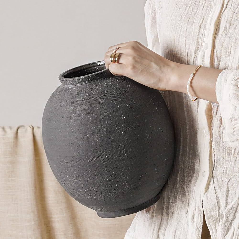 Large Blak Ceramic Vase - 9.8 Inch Rustic Farmhouse Vase for Home Decor, Minimalist Tall Vases fo... | Amazon (CA)