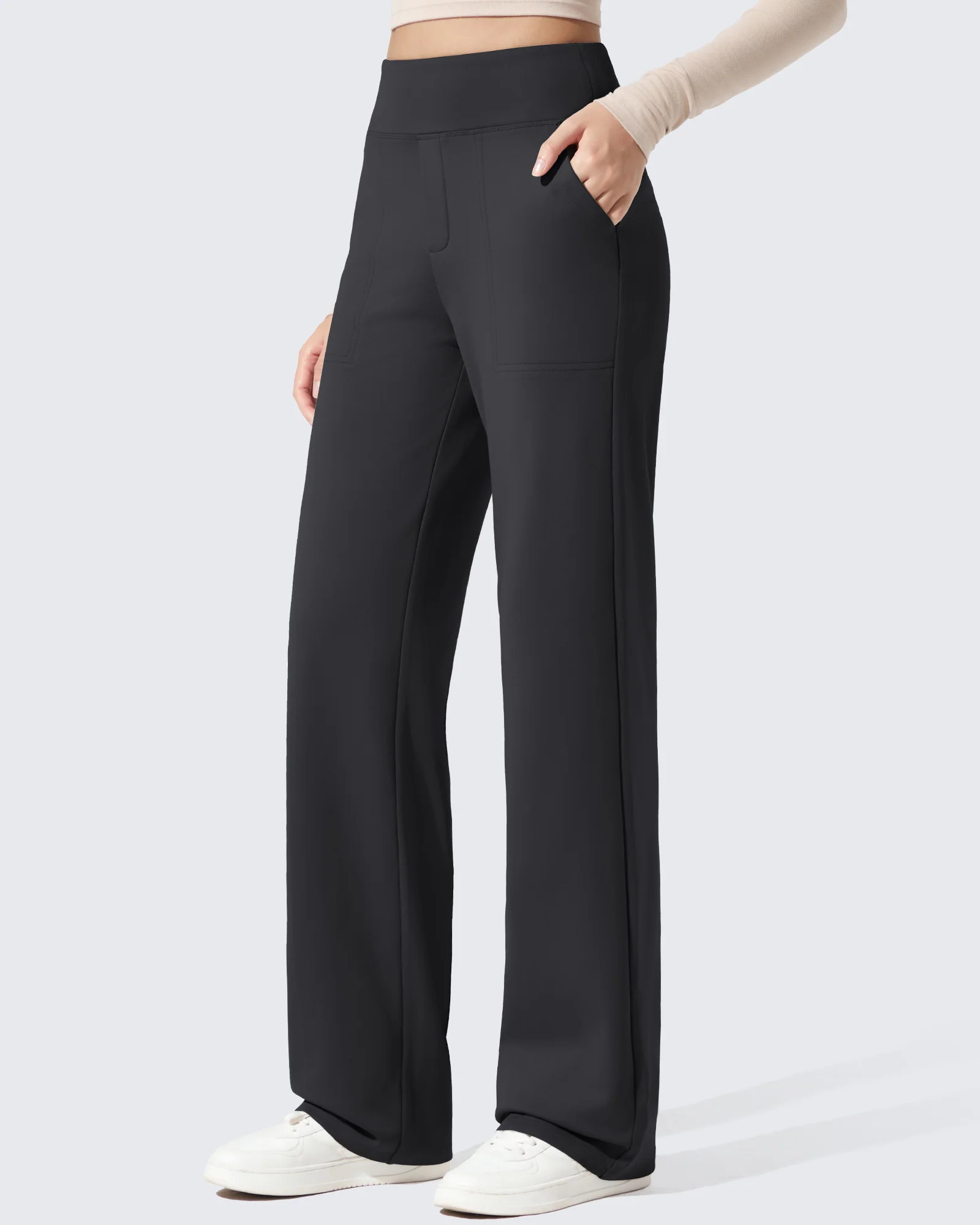 G4Free Fleece Lined High-Waisted Dressy Pants 31" – Women's Warm Lounge Pants with Pockets for ... | g4free activewear