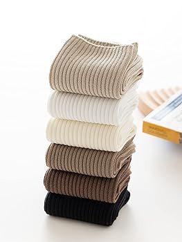 ACCFOD Womens Cute Crew Socks Casual Athletic Aesthetic Socks Neutral Cotton Socks for Women Gran... | Amazon (US)