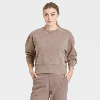 Women&#39;s French Terry Acid Wash Crewneck Pullover - JoyLab&#8482; Pewter S | Target