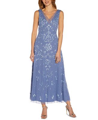 Adrianna Papell Women's Beaded V-Neck Party Dress - Macy's | Macy's