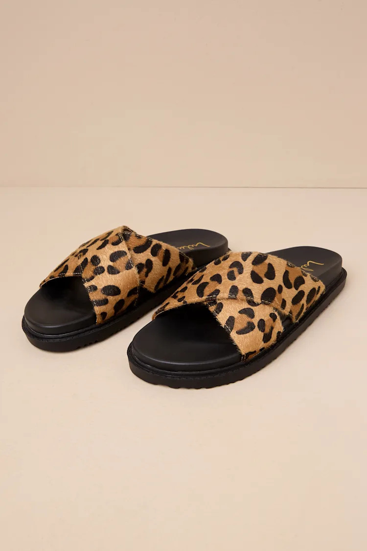 Mirah Leopard Faux Fur Flatform Slide Sandals | Lulus
