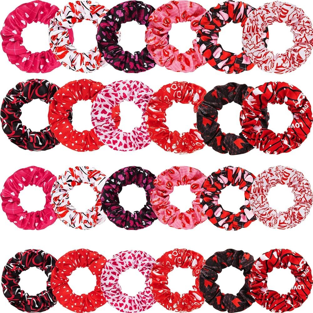 24 Pieces Valentine's Day Hair Scrunchies Hearts Hair Scrunchies Soft Elastic Hair Bands Ponytail... | Amazon (CA)