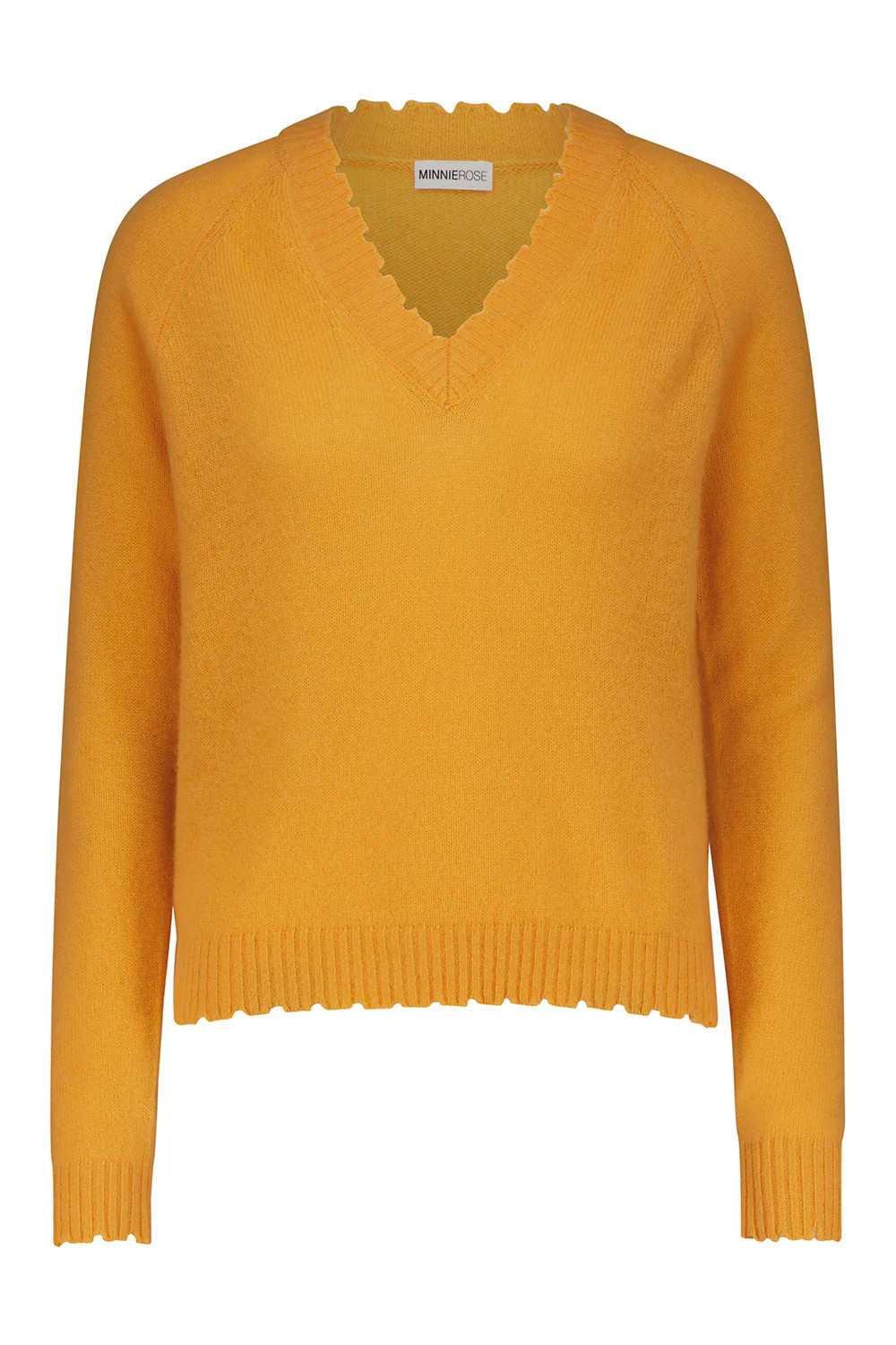 Cashmere Frayed Edge Cropped V-Neck | Minnie Rose