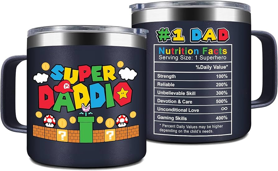 Gossby 14oz Super Daddio Travel Coffee Mug Tumbler - No. 1 Dad Nutrition Facts - Christmas, Fathe... | Amazon (US)