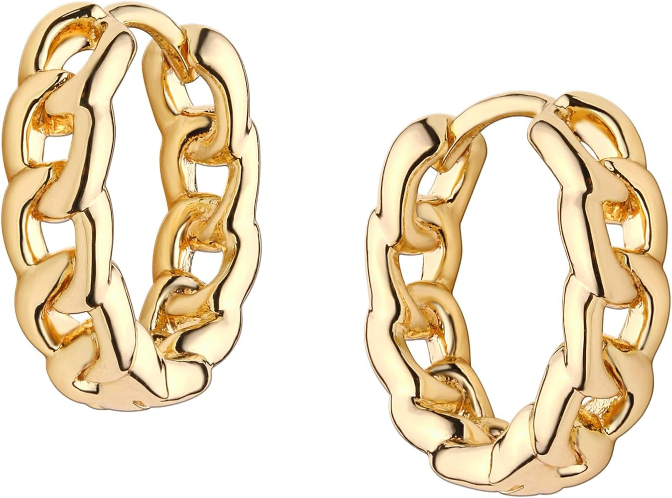 Gold Huggie Hoop Earrings 14K Gold Plated Dainty Chunky Thick Hoop Diamond Cubic Zriconia Inlay S... | Amazon (US)