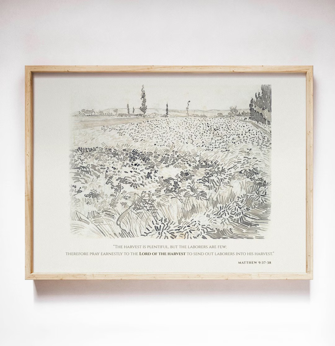 Matthew 9 Christian Wall Art Printable, Pray to the Lord of the Harvest Bible Sketch, Vintage Van... | Etsy (US)