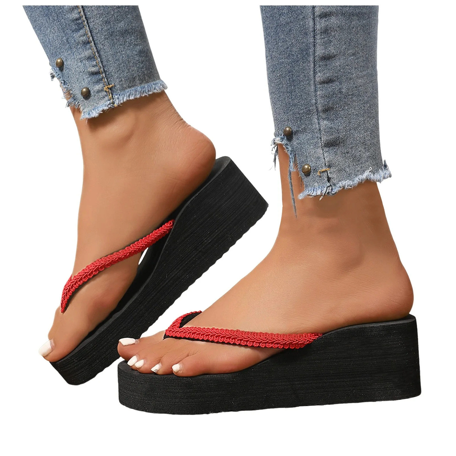 Beads Platform Flip Flops for Women Casual Beach Summer Wedge Slip on Sandals Indoor Outdoor Slip... | Walmart (US)