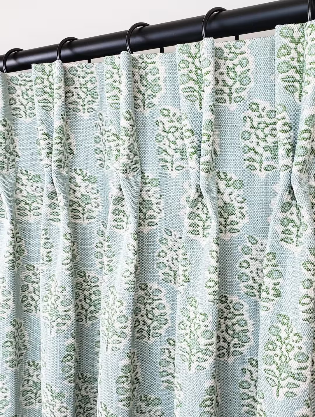 Pair Extra-Wide 41 and 54 Widths Per Panel—Pinch Pleat Curtains in Perry Tendril Green Snowy He... | Etsy (US)