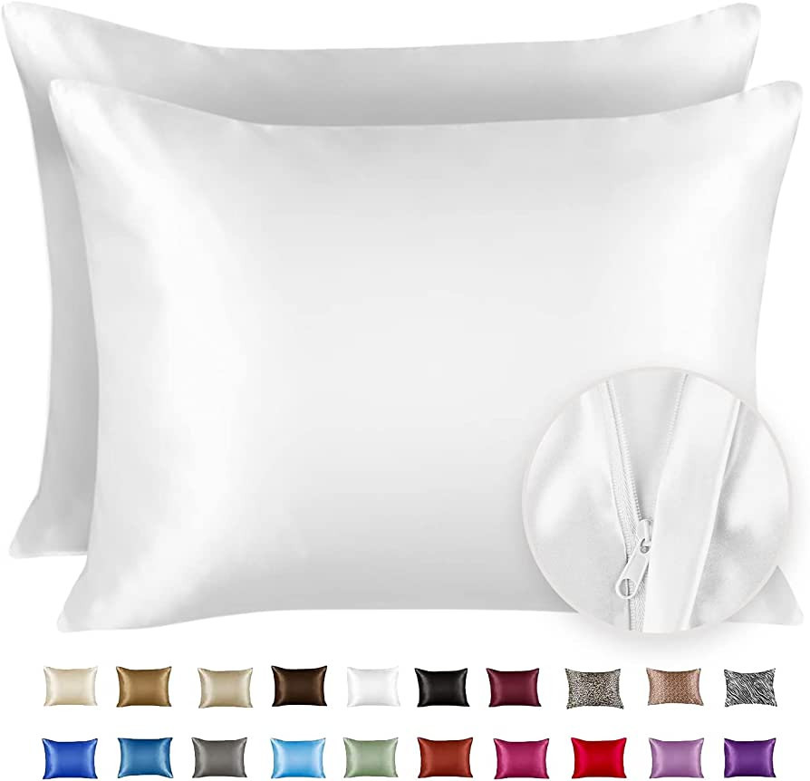 ShopBedding Luxury Satin Pillowcase for Hair – Queen Satin Pillowcase with Zipper, White (Pillo... | Amazon (US)