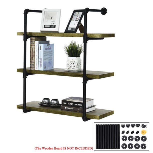 Industrial Wall-Mounted Iron Pipe Bracket Bookshelf Frame, Customizable DIY Shelving, Floating Op... | Walmart (US)