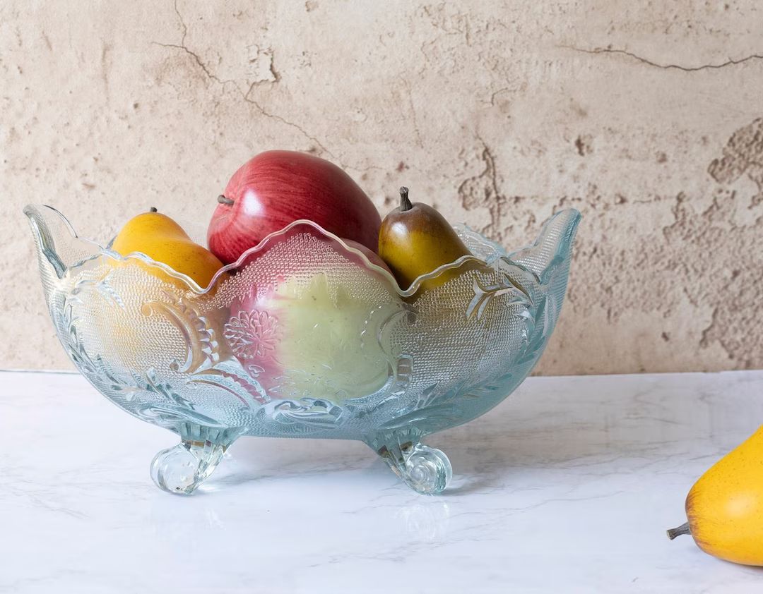 Vintage 50s Jeanette Glass Rare Light Blue Footed Fruit Bowl | Etsy (US)
