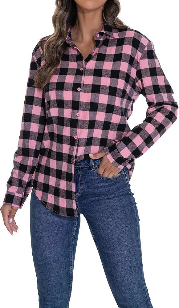 GUANYY Women's Classic Plaid Button Down Shirt - Loose Fit and Long Sleeves | Amazon (US)