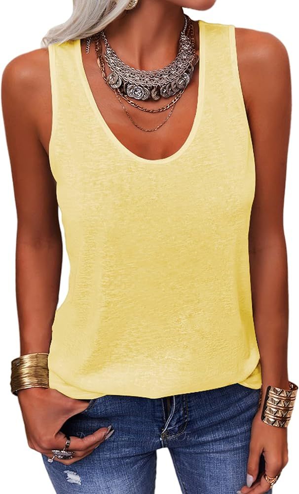 Dellytop Womens Sleevelsss V-Neck T-Shirt Summer Casual Loose Fit Basic Shirts Tank Tops | Amazon (US)