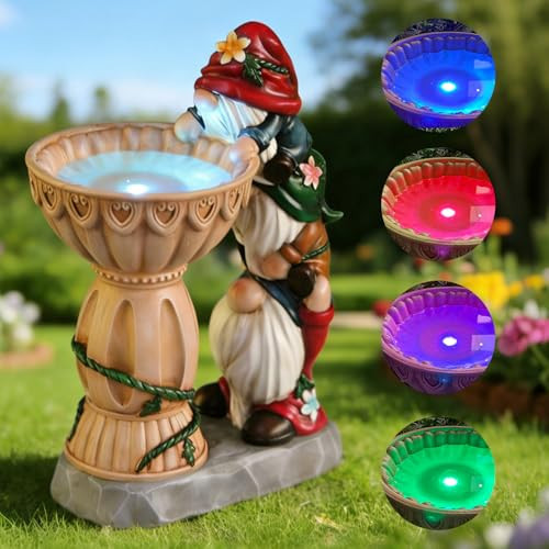 Sheaifun Garden Gnomes Outdoor Gnomes Garden Decorations for Yard Colorful Lights Resin Solar Outdoor Statues with Bird Bath Feeder Outside Lawn Patio Housewarming Gift for Women 6.25x4.25x9.25 Inch | Amazon (US)