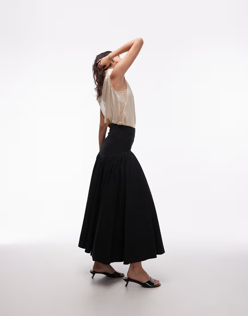 ASOS DESIGN dropped waist full hem skirt in black | ASOS (Global)