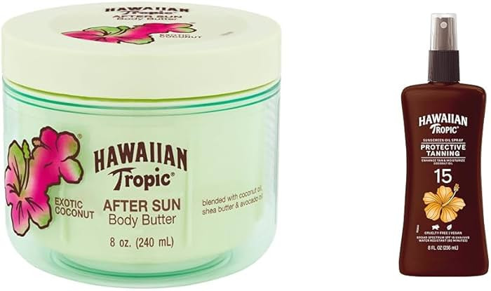 Hawaiian Tropic After Sun Body Butter with Coconut Oil, 8oz & Protective Tanning Oil Spray Sunscr... | Amazon (US)