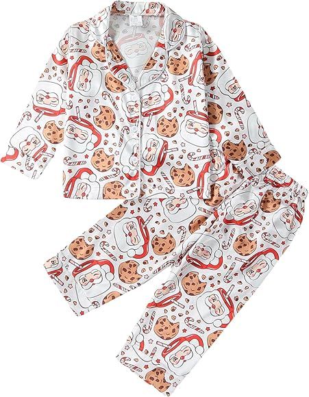 BULINGNA Kids Toddler Girl Boy Christmas Two Piece Pajamas Set Santa Claus Cookie Satin Pajamas T... | Amazon (US)