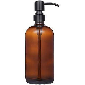 Amber Glass Jar Soap Dispenser with Matte Black Pump,16oz Round Bottle Dispenser with Stainless S... | Amazon (US)