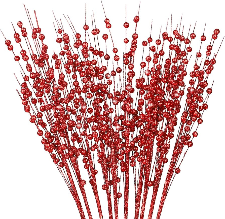 N&T NIETING 20 Pack Artificial Glitter Red Berries Christmas Decor 15.7 Inchs Christmas Picks Tre... | Amazon (US)