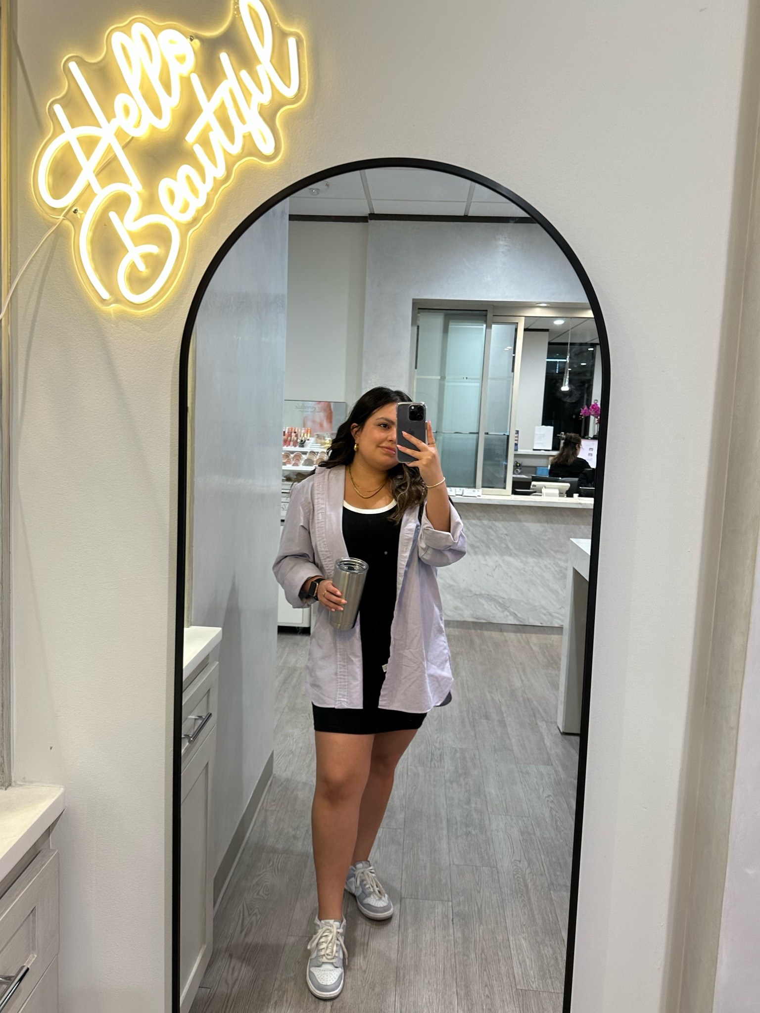 Casual work outfit with black dress and oversized polo 

#LTKworkwear #LTKunder100 #LTKcurves