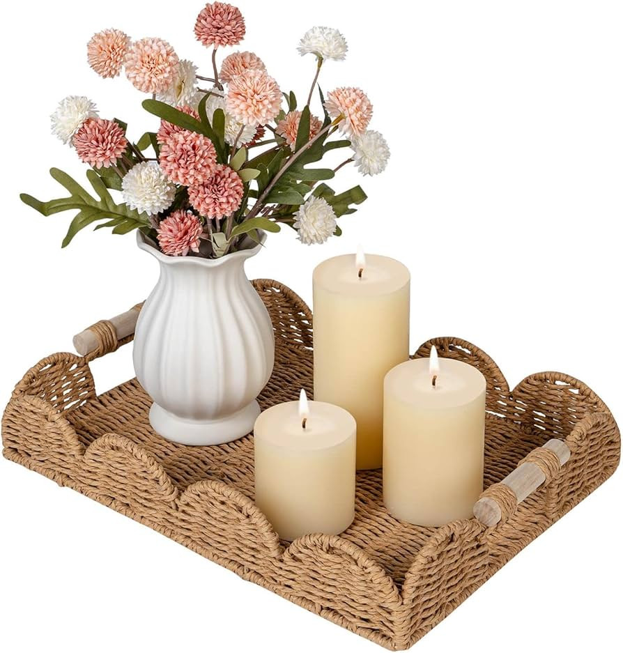 CubesLand Rectangle Scalloped Decorative Centerpiece Tray for Coffee Table, Home Decor, Living Ro... | Amazon (US)