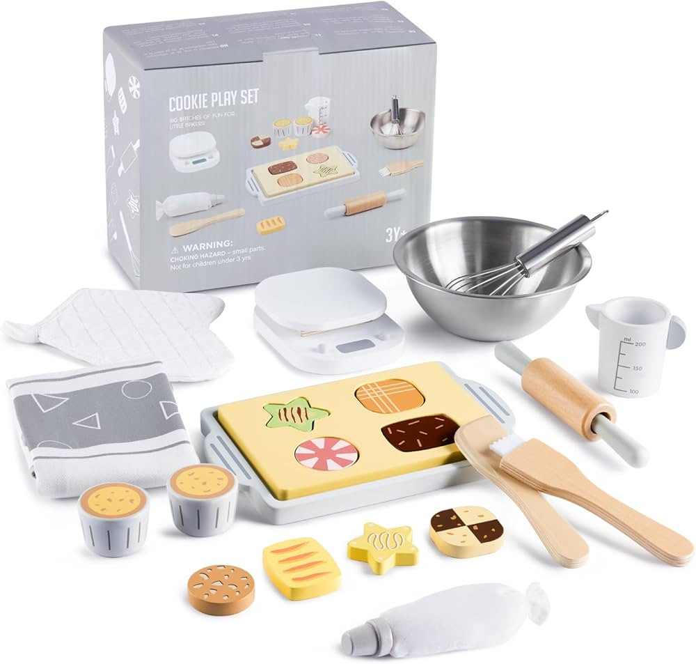 Play Kitchen Accessories, 21PCS Wooden Toys Bake Cookies Playset Cookie Play Food Set Kids Baking... | Amazon (US)