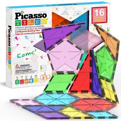 PICASSO-TILES 16PCS Magnetic Tiles for Kids – STEM Construction Building Blocks Educational Toy Set, Creative Learning Play for Boys & Girls | Target