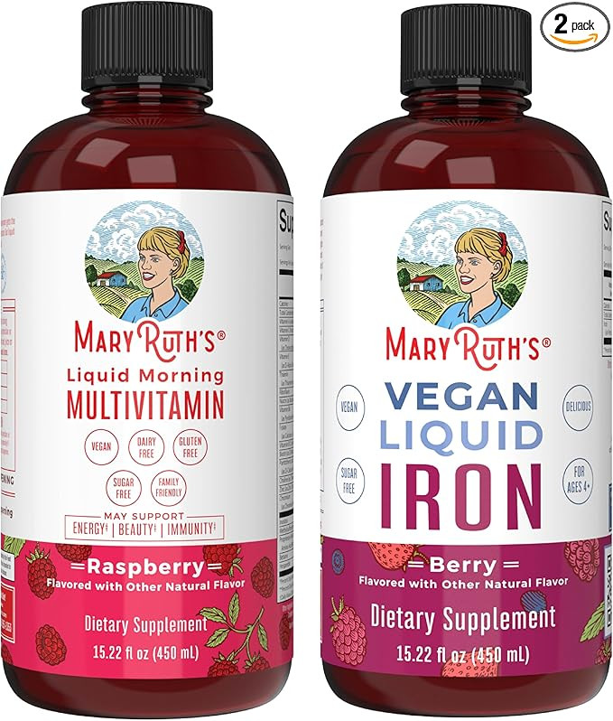 MaryRuth's Liquid Morning Multivitamin Raspberry (15.22oz) & Iron Liquid Supplement (Berry) | Cle... | Amazon (US)