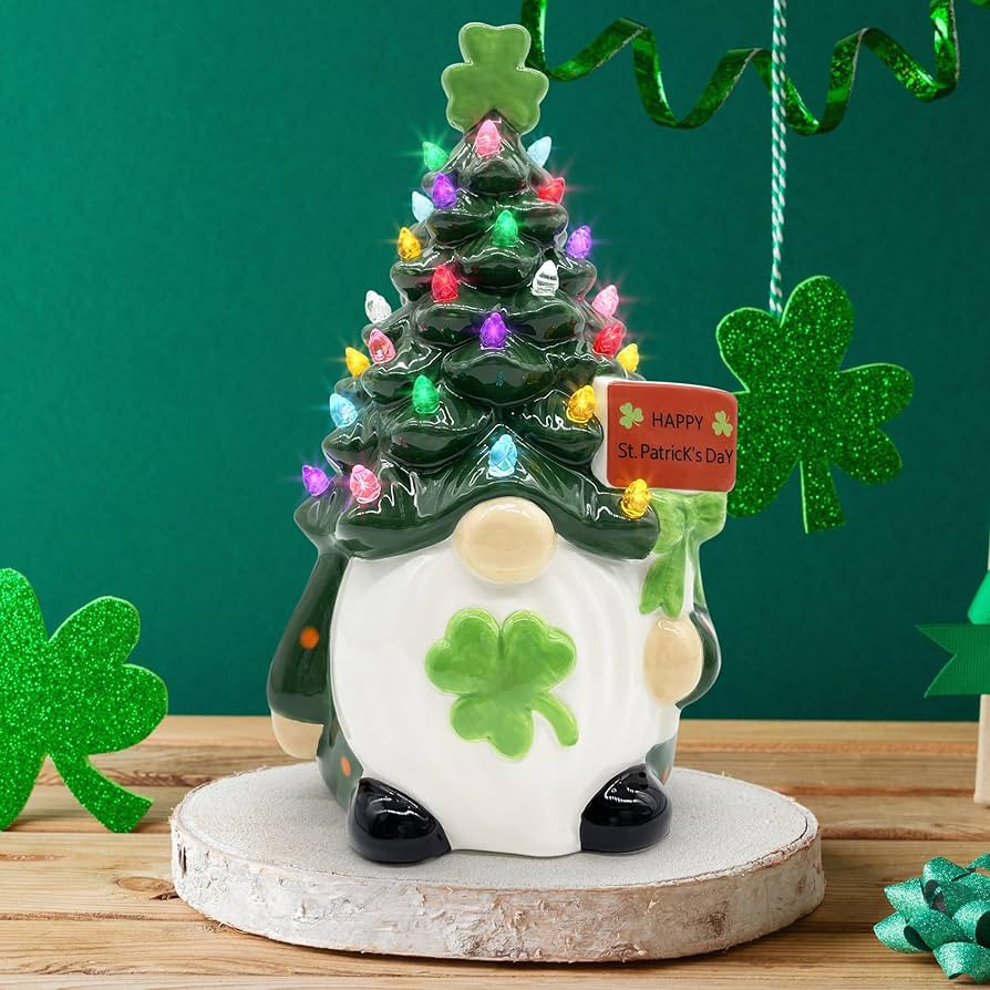 St Patricks Day Ceramic Gnome Tree Decorations, St Patricks Day Decorations for Home, Sant Patric... | Amazon (US)
