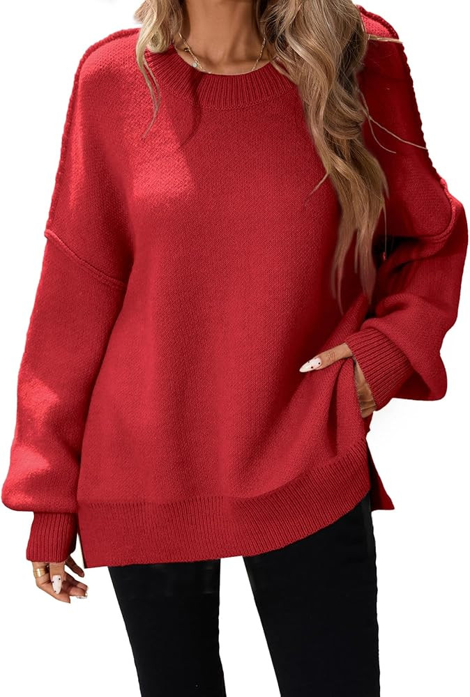 SunnyMelody Womens Oversized Batwing Sweater Fall 2025 Crew Neck Pullover Knit Tops - Outside Sea... | Amazon (US)
