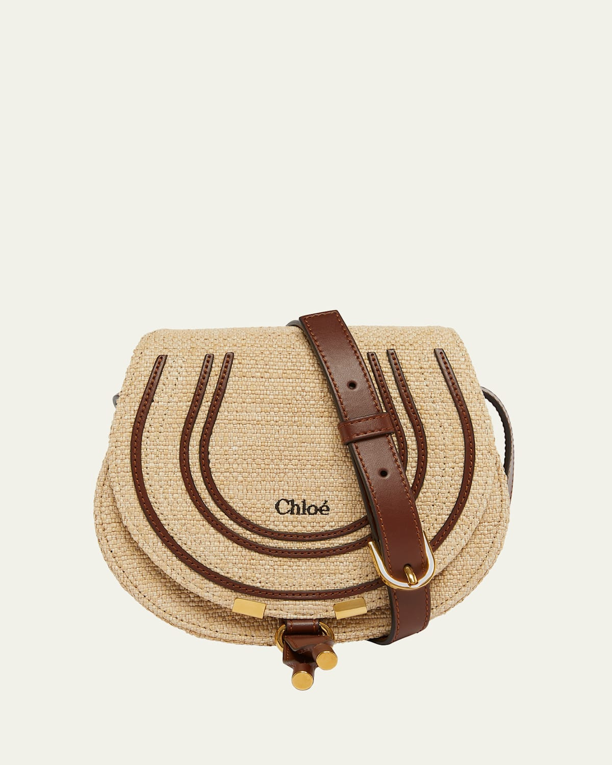 Marcie Flap Saddle Crossbody Bag in Raffia Fabric and Leather | Bergdorf Goodman
