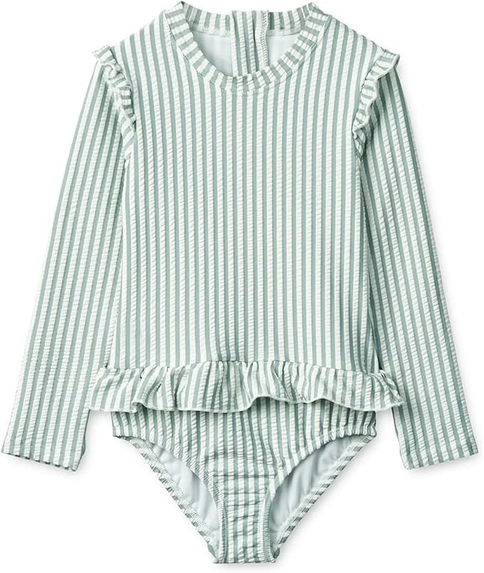 Girls One Piece Swimsuits Zipper Rash Guard Long Sleeve Bathing Suit with Ruffle Hem UPF50+ | Amazon (US)